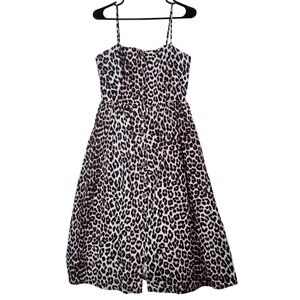 HM Women Leopard Print Linen Blend Midi Sundress Tan Black Size S Boho Vacation